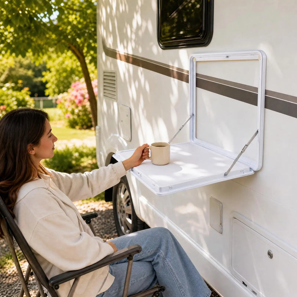 Fold-Down RV Wall Mount Table | Portable Outdoor Camping Station Folding Outdoor Table PLUSH