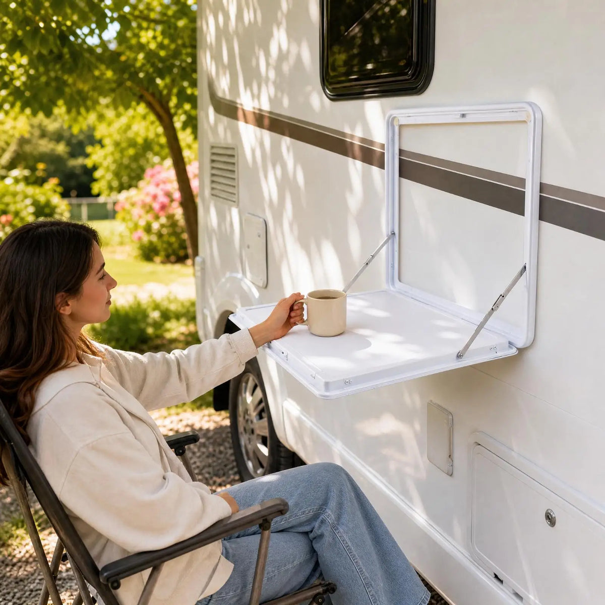 Fold-Down RV Wall Mount Table | Portable Outdoor Camping Station Folding Outdoor Table PLUSH