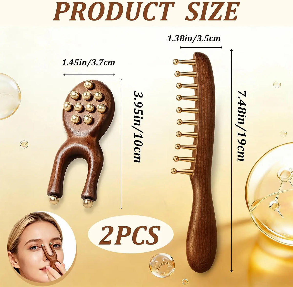 Sandalwood Scalp Massage Comb & Acupressure Face Massager Set Massage & Gua Sha Set PLUSH