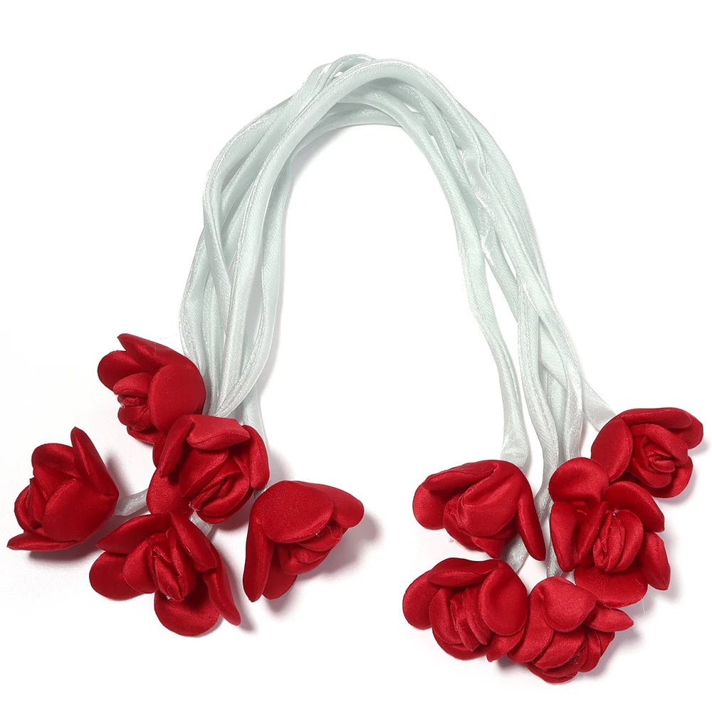 5pcs Satin Ribbon Rose Flower Strings – DIY Hair & Craft Decor Ribbon Flower Trim PLUSH red
