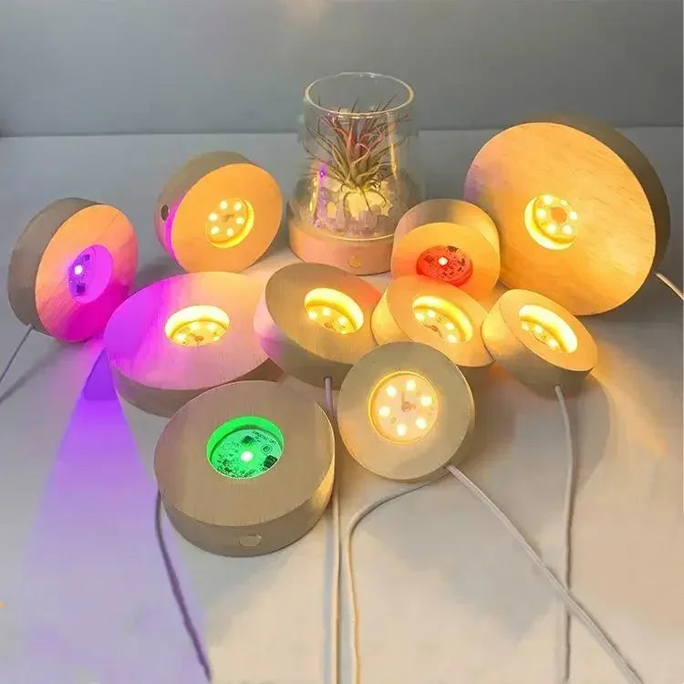 Wooden LED USB Night Light Display Stand – Desk Lamp Base LED Display Lamp Base PLUSH