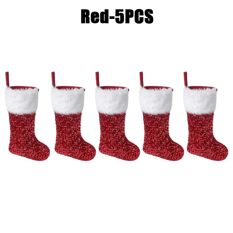 Large Flip Sequin Christmas Stockings – Fireplace Holiday Decor Christmas Stocking PLUSH 27x42cm Red-5PCS