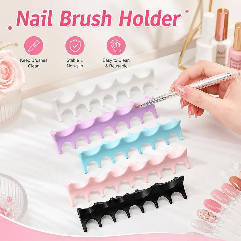 Silicone Fishbone Nail Art Pen Holder – 5-Slot Brush Stand Nail Brush Holder PLUSH