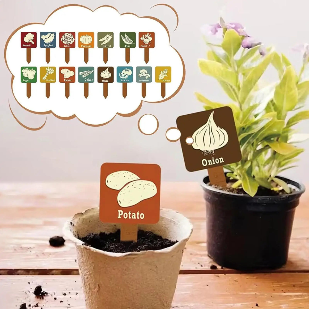 15pcs Wooden Waterproof Plant Markers & Garden Stakes Garden Plant Markers PLUSH