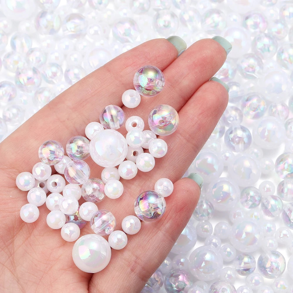 AB Color Round Acrylic Spacer Beads 6–12mm | DIY Jewelry Making Acrylic Spacer Beads PLUSH