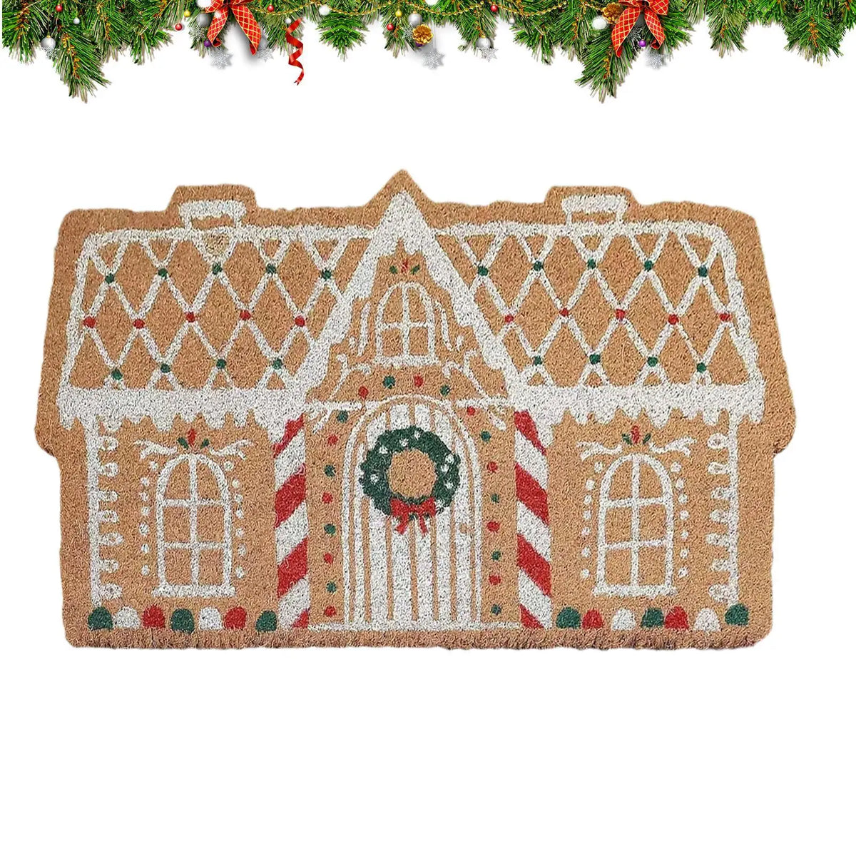 Christmas Gingerbread House Doormat – Anti-Slip Welcome Mat Holiday Door Mat PLUSH