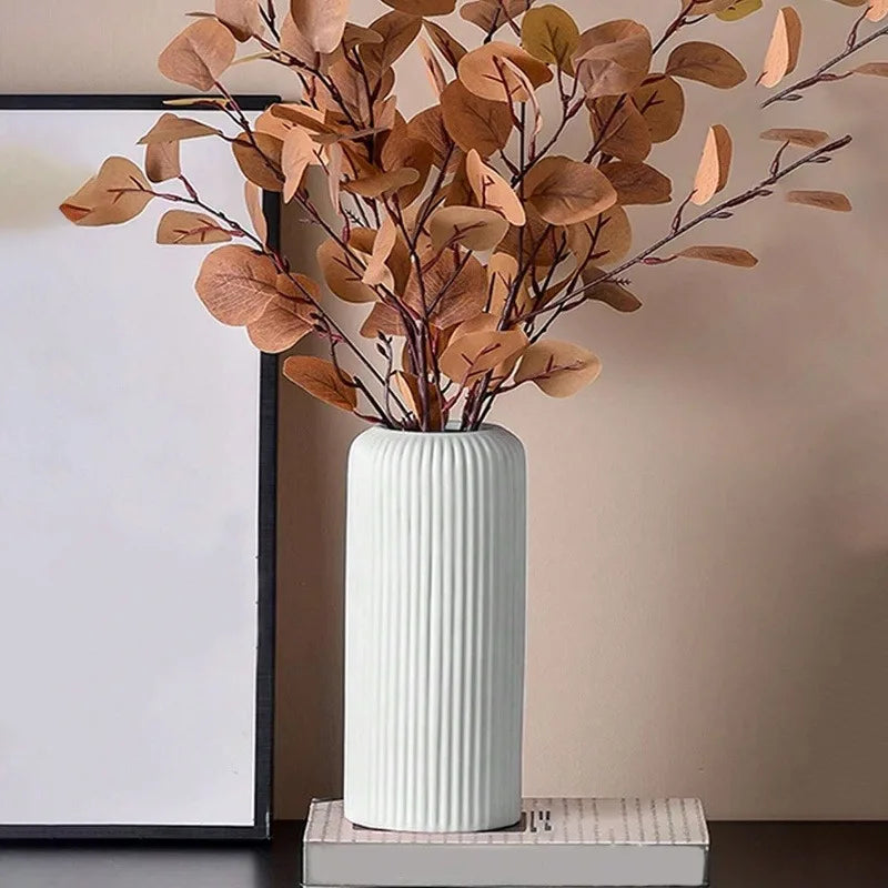 Striped Ceramic-Look Plastic Vase – Decorative Floral Display Decorative Vase PLUSH