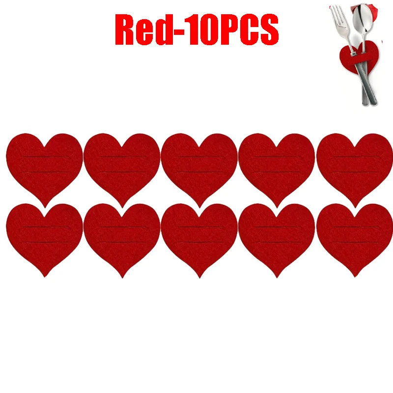 Heart Shaped Felt Flatware Holders – Red Valentine Table Decor Flatware Holders PLUSH Red-10PCS