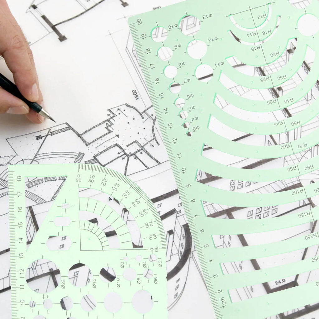 6pc Geometric Drafting Stencil Set – Plastic Metric Rulers Drafting Stencil Set PLUSH