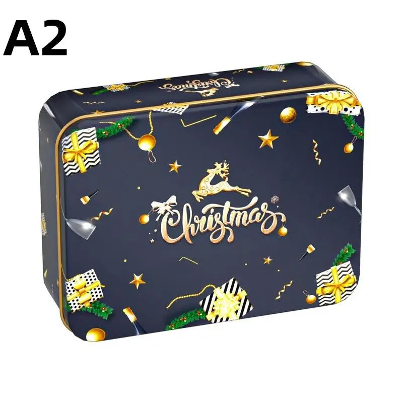 Christmas Tin Can Box – Elk & Santa Candy Cookie Gift Storage Holiday Tin Box PLUSH A2