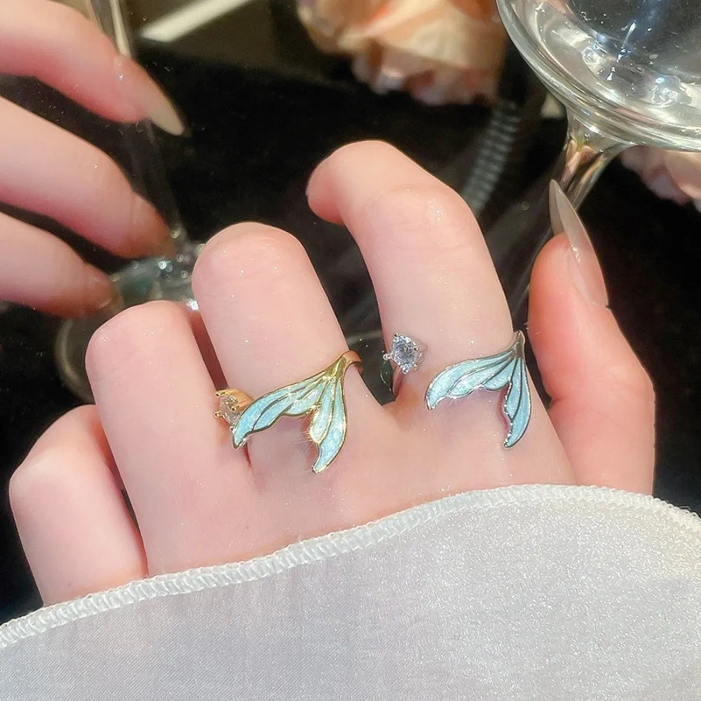 Fishtail Zircon Open Ring – Y2K Geometric Copper Cocktail Ring Cocktail Ring PLUSH
