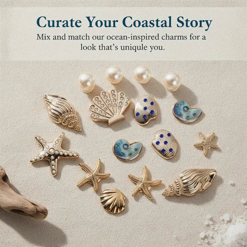 16pcs Starfish & Shell Shoe Charms – Bling Clip Decorations Shoe Charms Set PLUSH