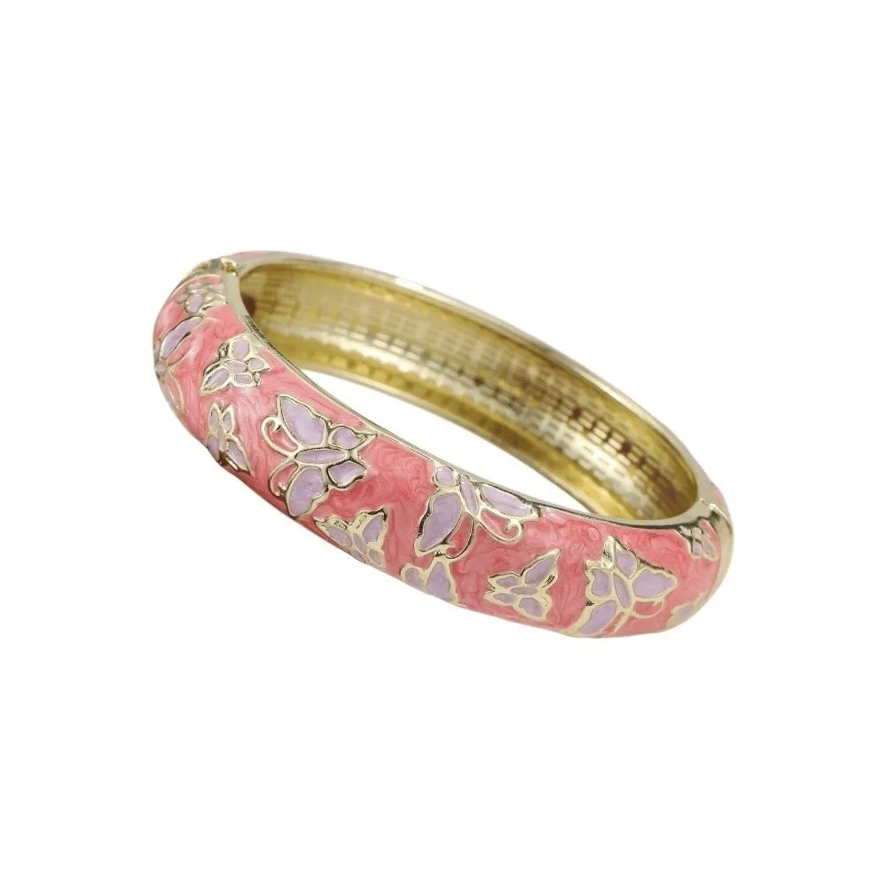Cloisonne Enamel Bangle – Colorful Vintage Butterfly Bracelet Enamel Bangle PLUSH Pink