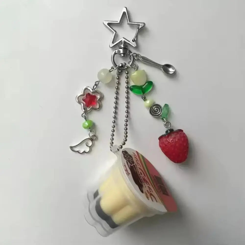 Kawaii Japanese Pudding Keychain Y2K Beaded Bag Charm Beaded Bag Charm PLUSH
