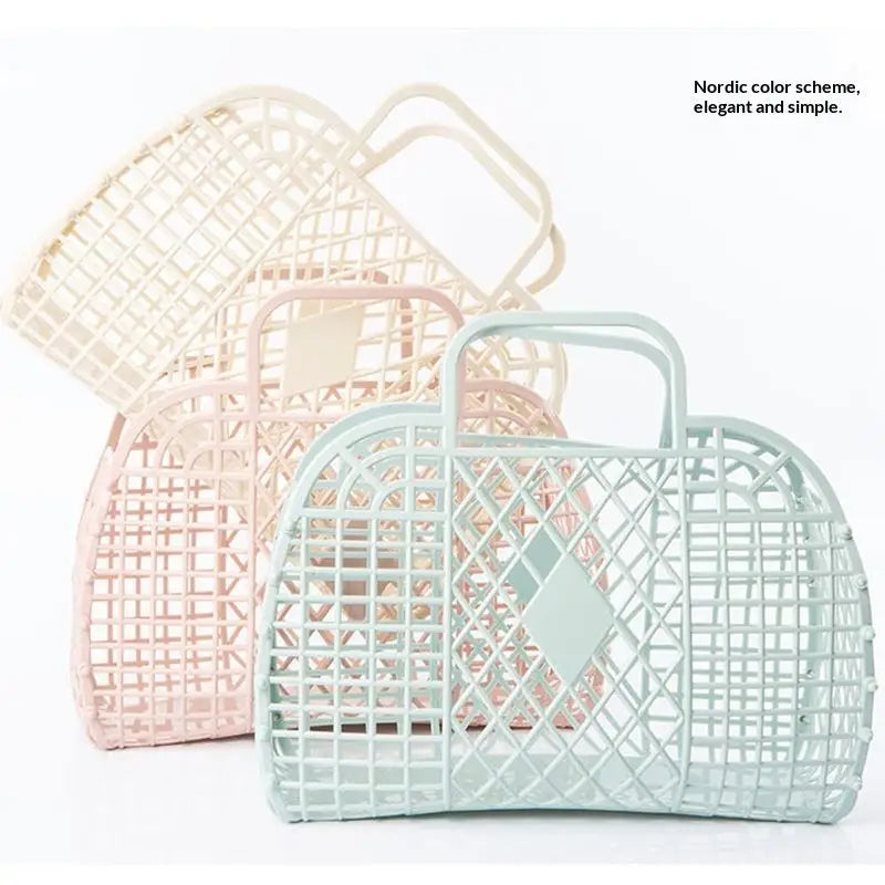 Hollow Waterproof Beach Tote Bag – Large Jelly Basket Storage Tote Basket PLUSH