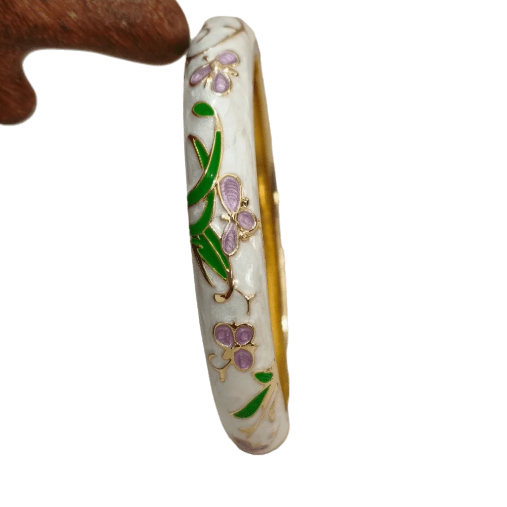 Enamel Peony Filigree Bangle – Vintage Cloisonné Bracelet Enamel Bangle PLUSH 9