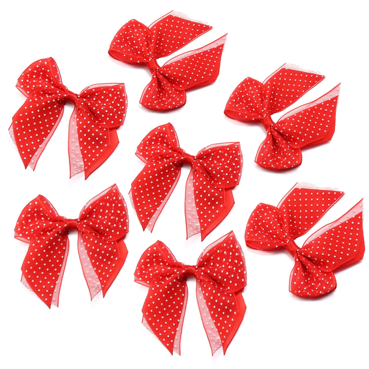 10pcs Polka Dot Satin Organza Bows – DIY Hair & Gift Decor Hair Bow Embellishments PLUSH red