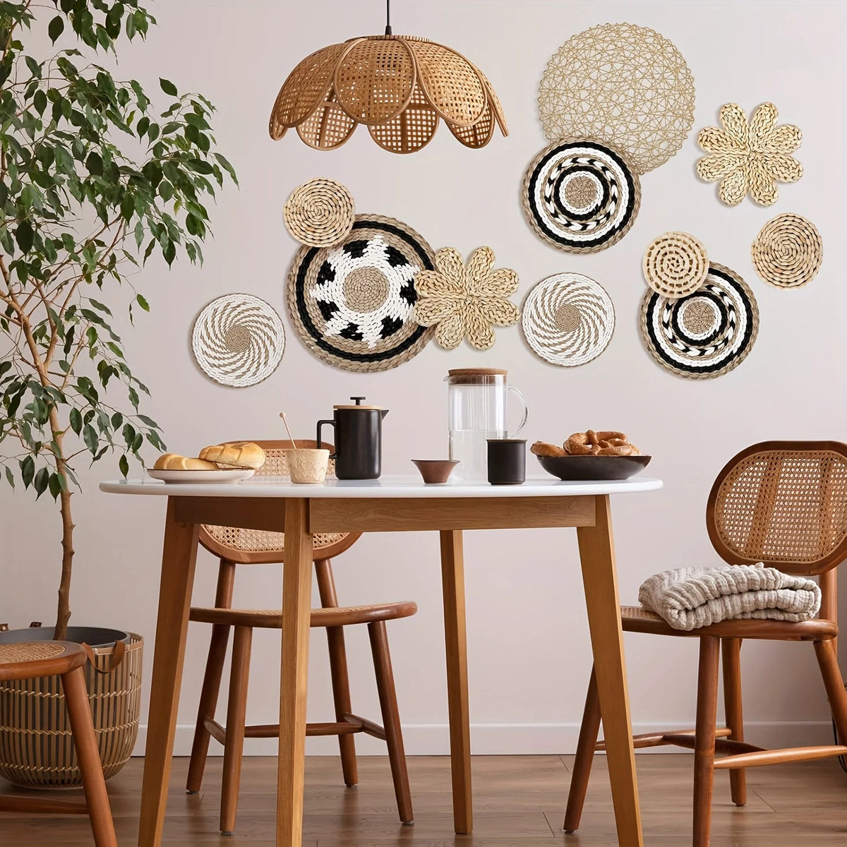 10-Piece Handmade Boho Wicker Seagrass Hanging Wall Baskets Wall Basket Decor PLUSH