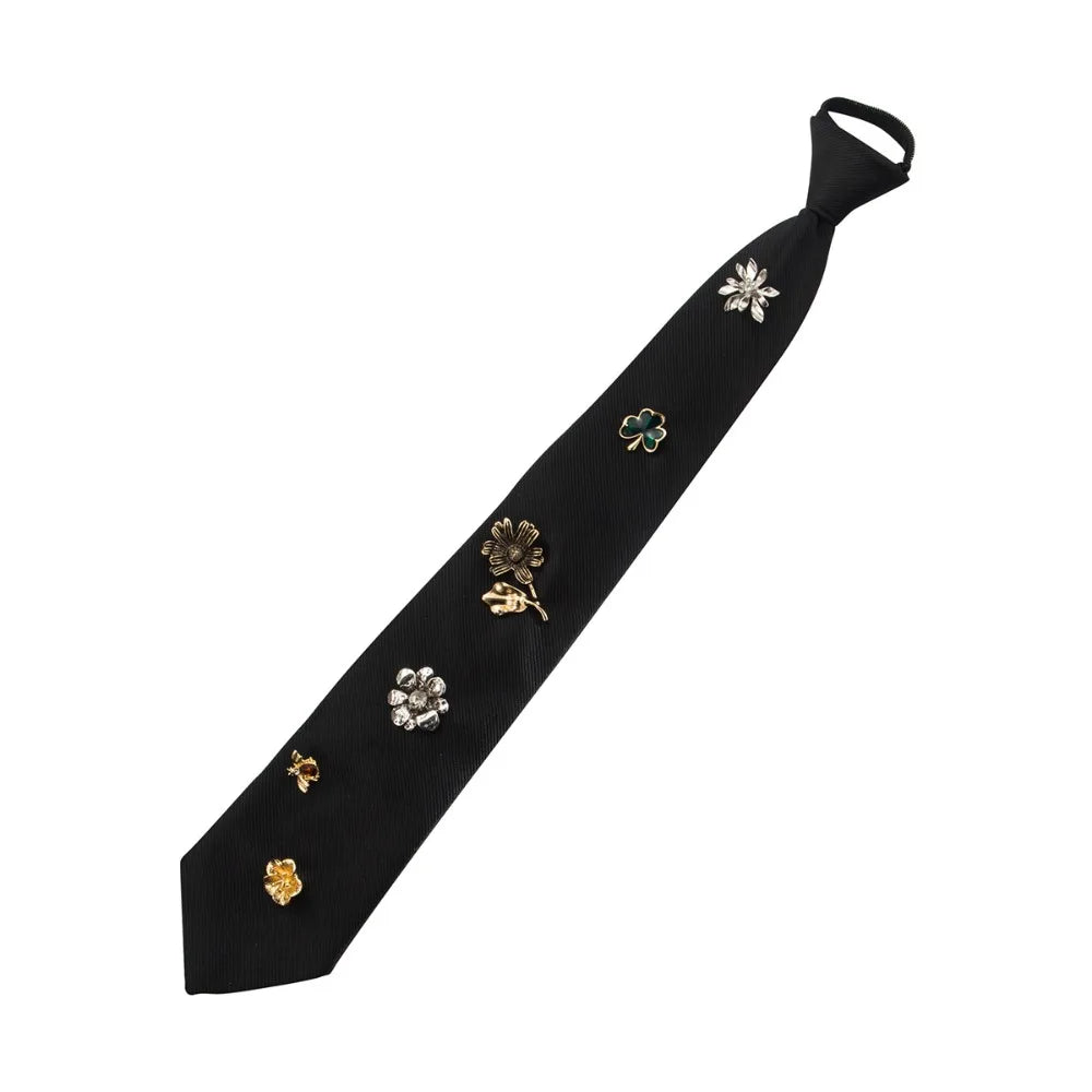 Korean Flower Bee Rhinestone Necktie – Alloy Shirt Tie Decor Rhinestone Necktie PLUSH Black