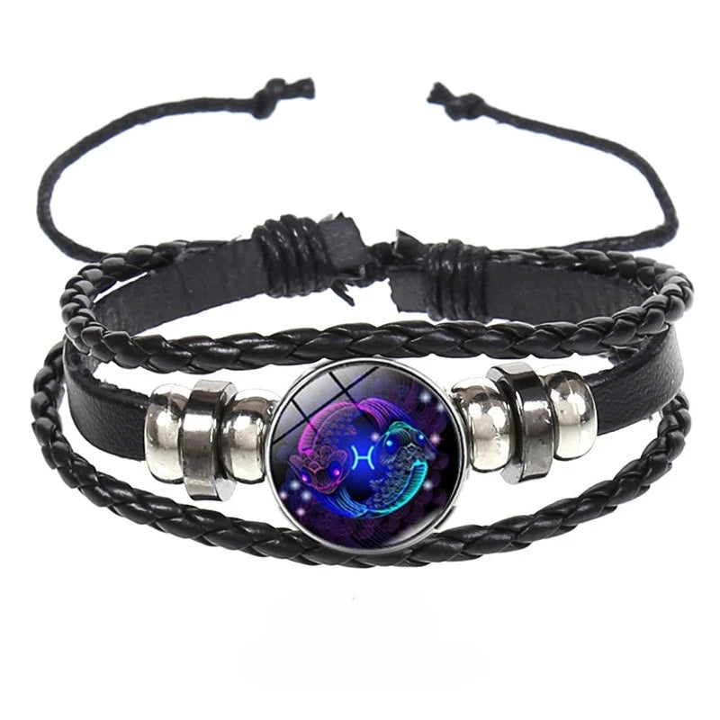 Glow in the Dark Zodiac Constellation Bracelet | Braided Rope Charm Bracelet PLUSH Pisces Luminous 18-26CM