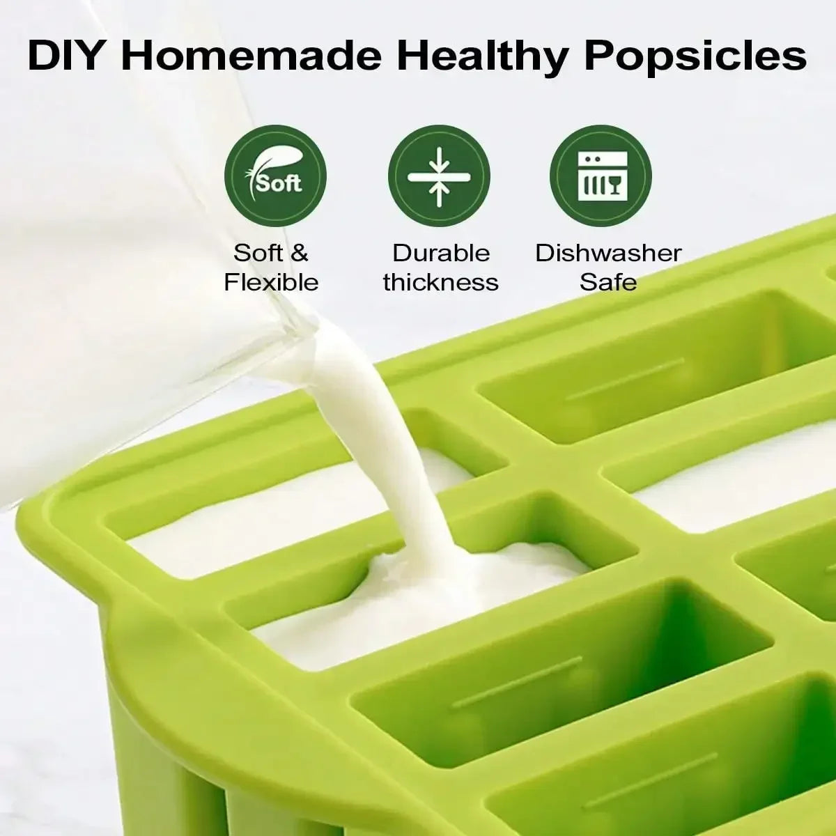 Silicone Popsicle Molds 12-Piece Set + 50 Wooden Sticks Popsicle Mold Set PLUSH