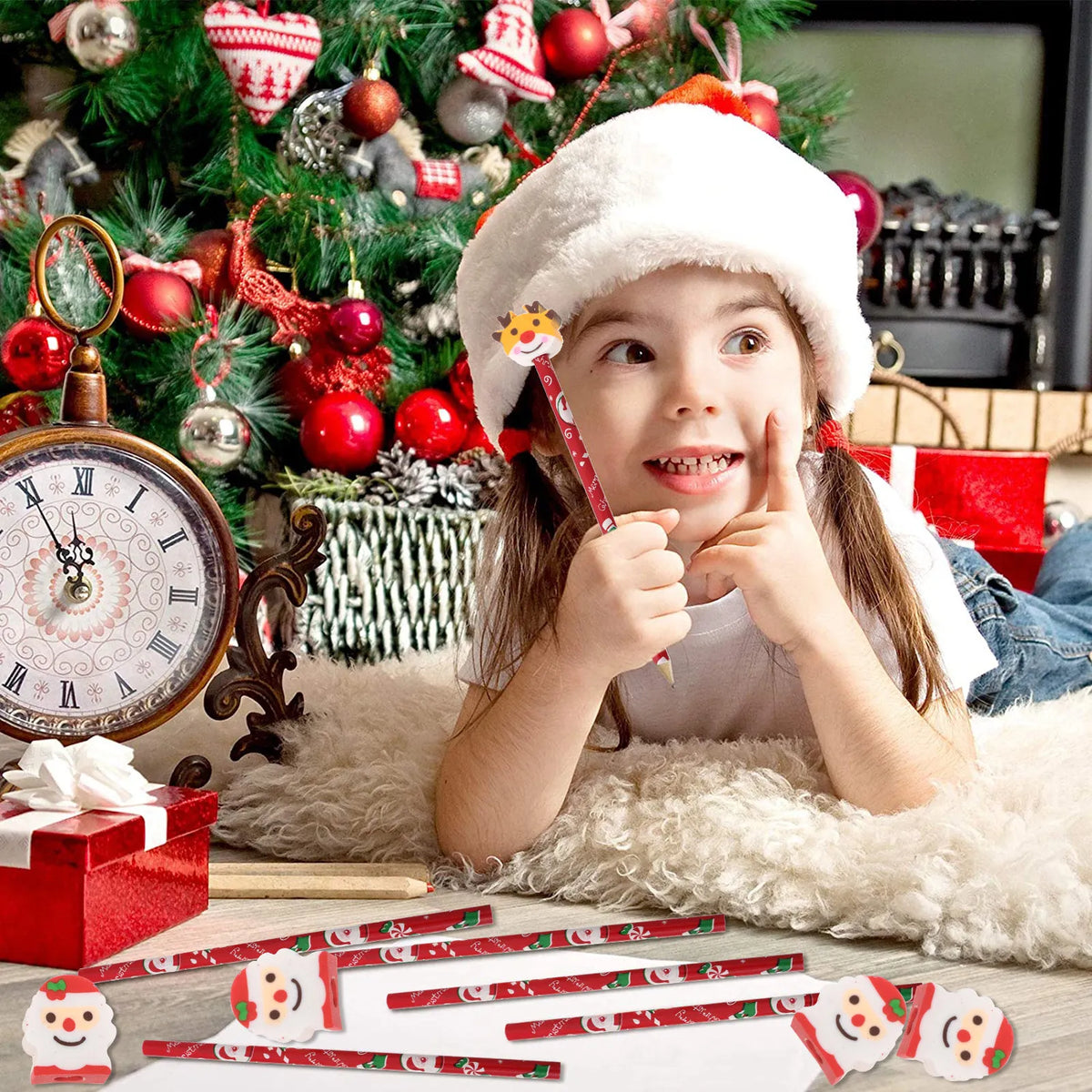 6pcs Christmas Cartoon Wooden Pencils with Erasers | Xmas Gift Novelty Pencil Set PLUSH Default Title