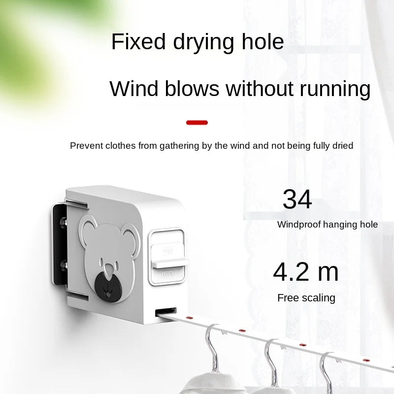 Retractable Clothesline Indoor Outdoor – Punch-Free Drying Rack Retractable Clothesline PLUSH