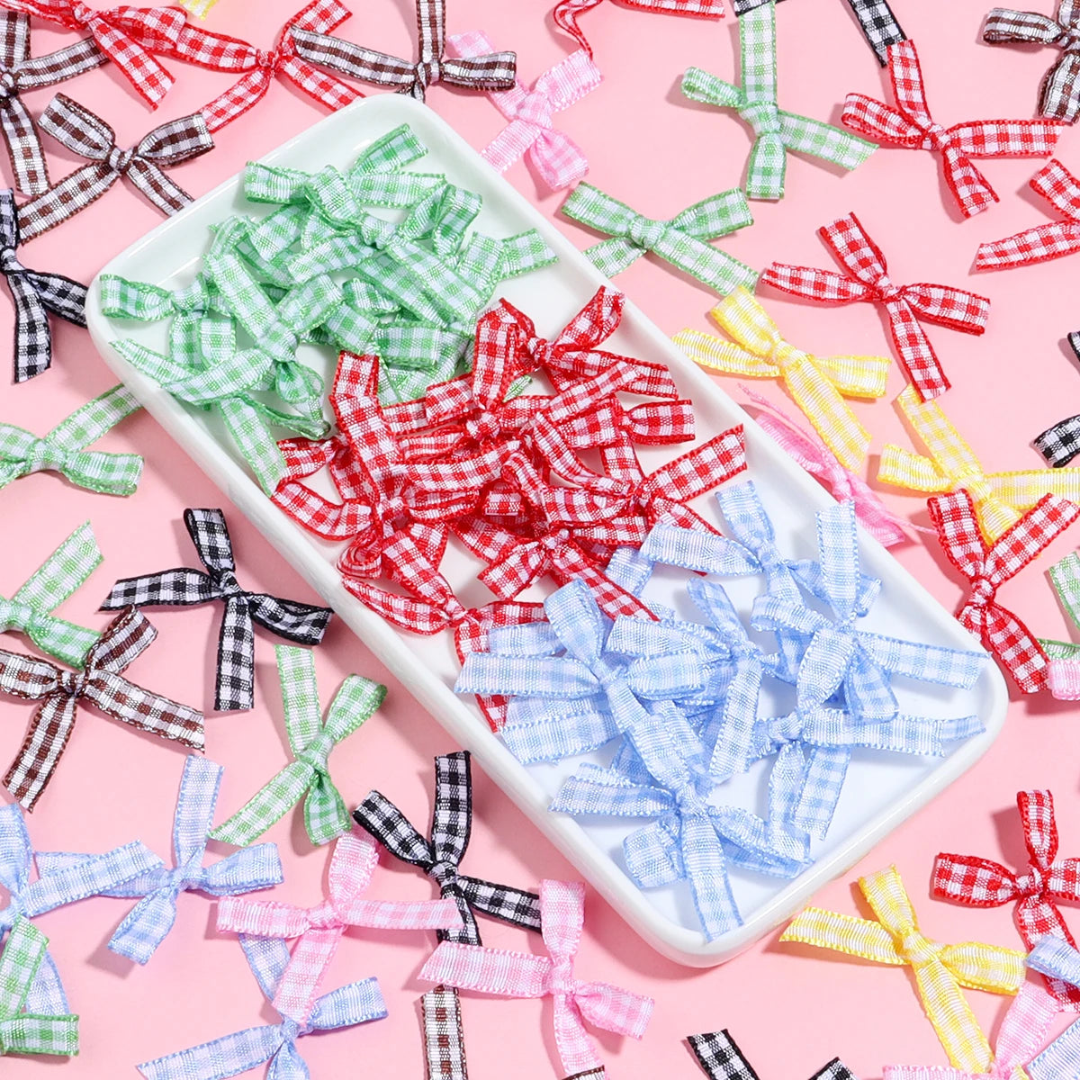 50pcs Scottish Checkered Ribbon Bows – DIY Jewelry & Crafts Ribbon Craft Bows PLUSH