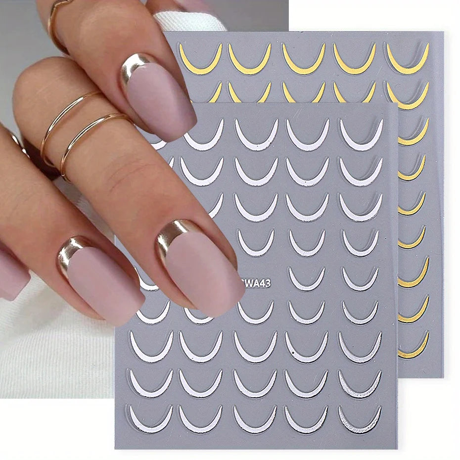 Gold Silver French Curve Stripe Nail Art Stickers – 2pcs Set Nail Art Stickers PLUSH