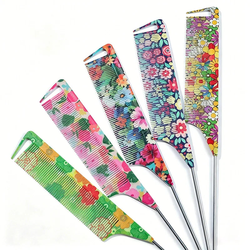 Anti-Static Floral Tail Comb – 5 Patterns | Salon & Home Hair Styling Comb PLUSH