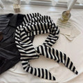 Women's Knitted Triangle Shawl Scarf – Windproof Warm Wrap Knitted Shawl Scarf PLUSH Black White Stripes