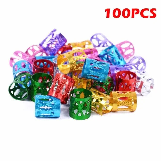 50/100pcs Metal Hair Braid Rings – Dreadlock Cuff Clips Hair Braid Rings PLUSH 100pcs Mixed color00