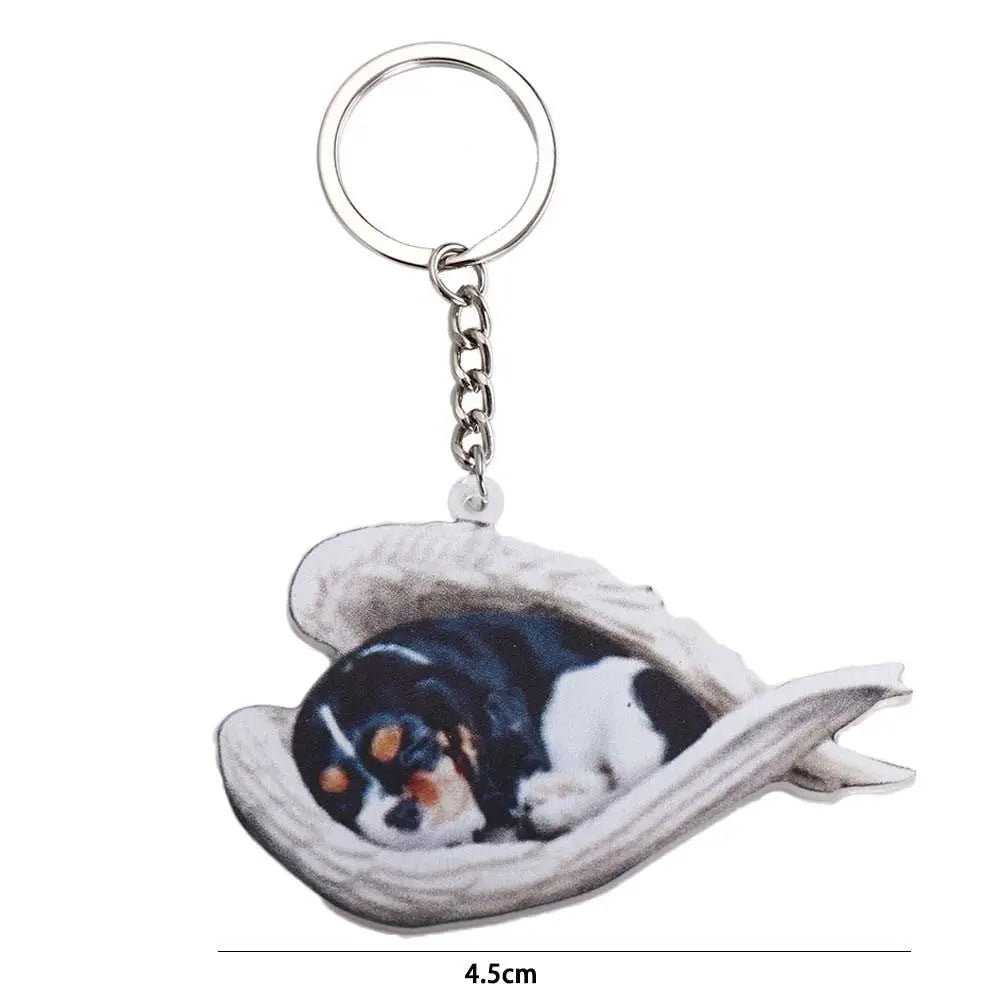 Dog Sleeping Angel Acrylic Keychain – Cute Pet Keyring Gift Pet Keychain PLUSH