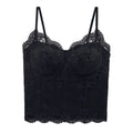 Mesh Flower Lace Crop Camisole Top with Pads | Summer Vest Lace Crop Camisole PLUSH Black M
