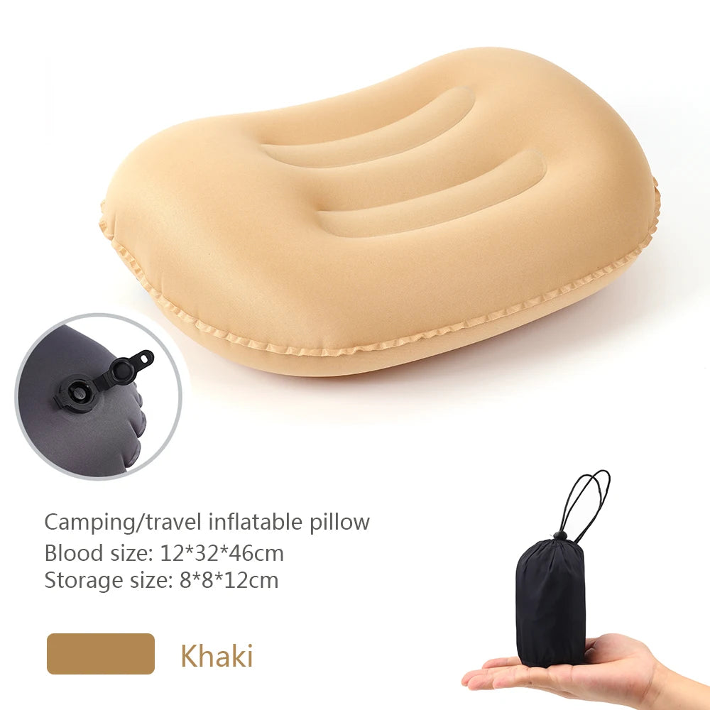 Ultralight Inflatable Camping Pillow – Neck & Lumbar Support Inflatable Camping Pillow PLUSH Double-khaki