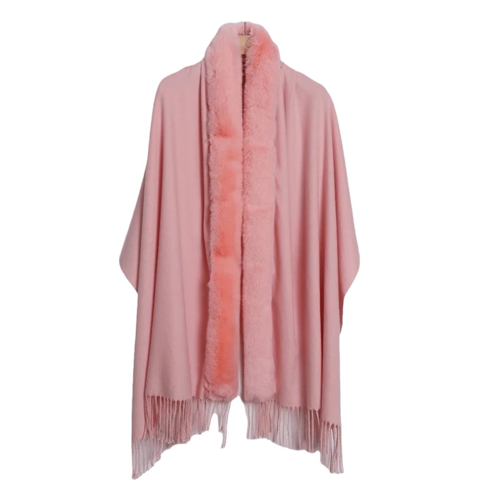 Women's Oversized Faux Fur Collar Shawl Wrap Cape Poncho Faux Fur Shawl Wrap PLUSH Pink