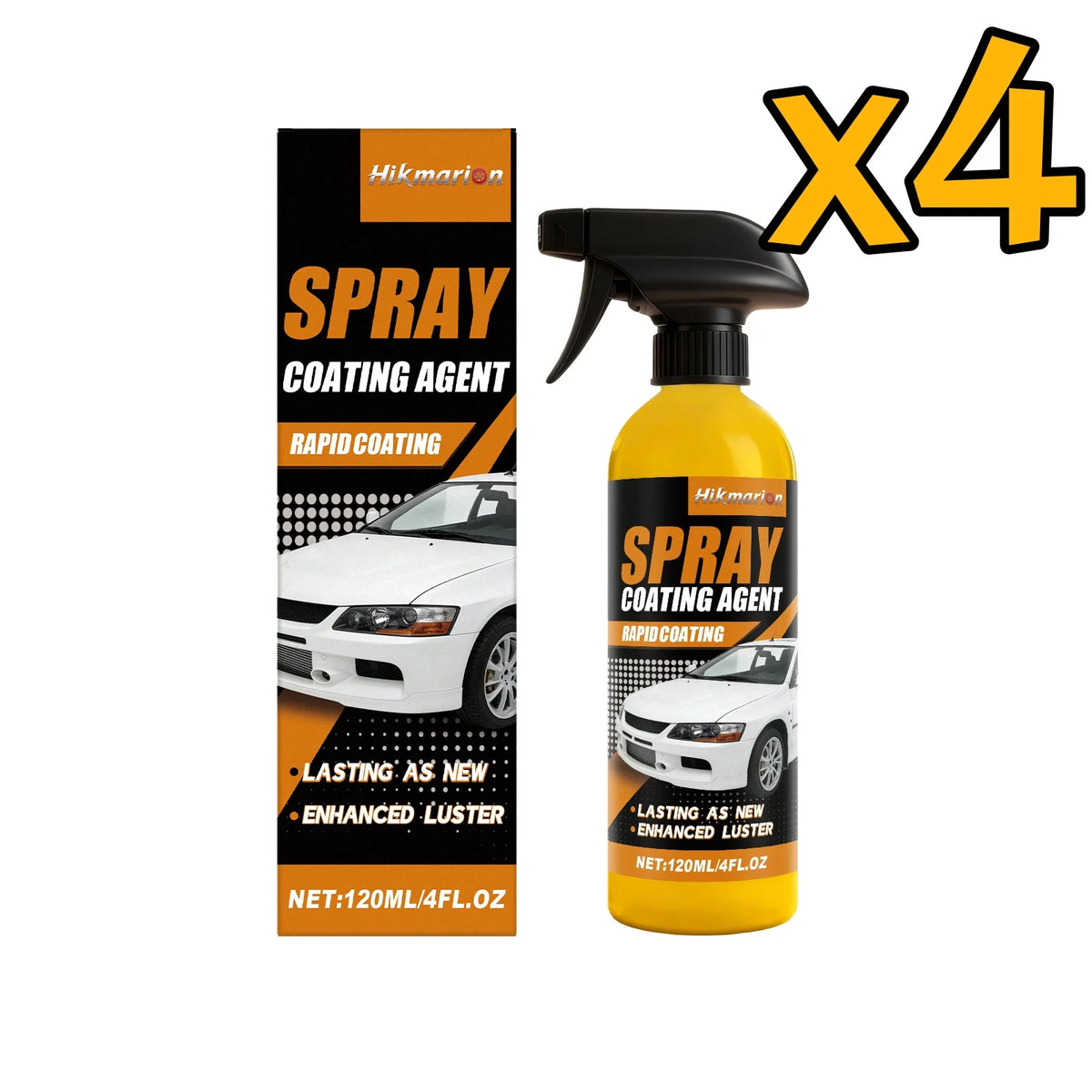 Hikmarion Nano Ceramic Car Coating Spray – Hydrophobic Polish Car Ceramic Coating PLUSH 120ml Boxed x 4