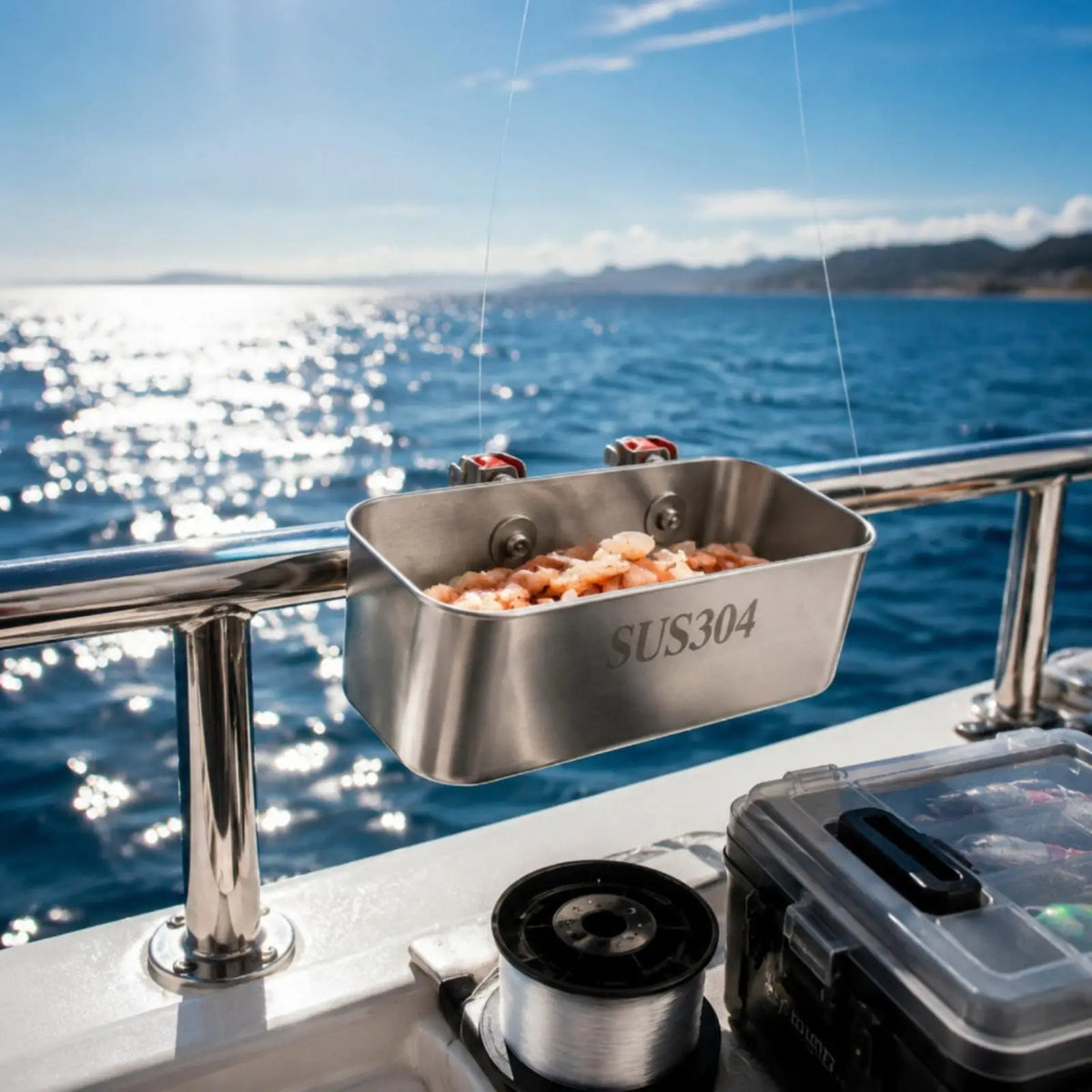 Rail Mounted Stainless Steel Fishing Box for Yacht Railing Rail Mount Fishing Box PLUSH