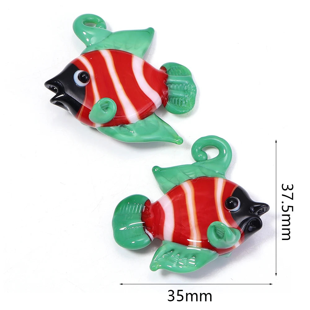 Tropical Fish Lampwork Glass Beads 2pcs – DIY Jewelry Charms Lampwork Glass Beads PLUSH red green