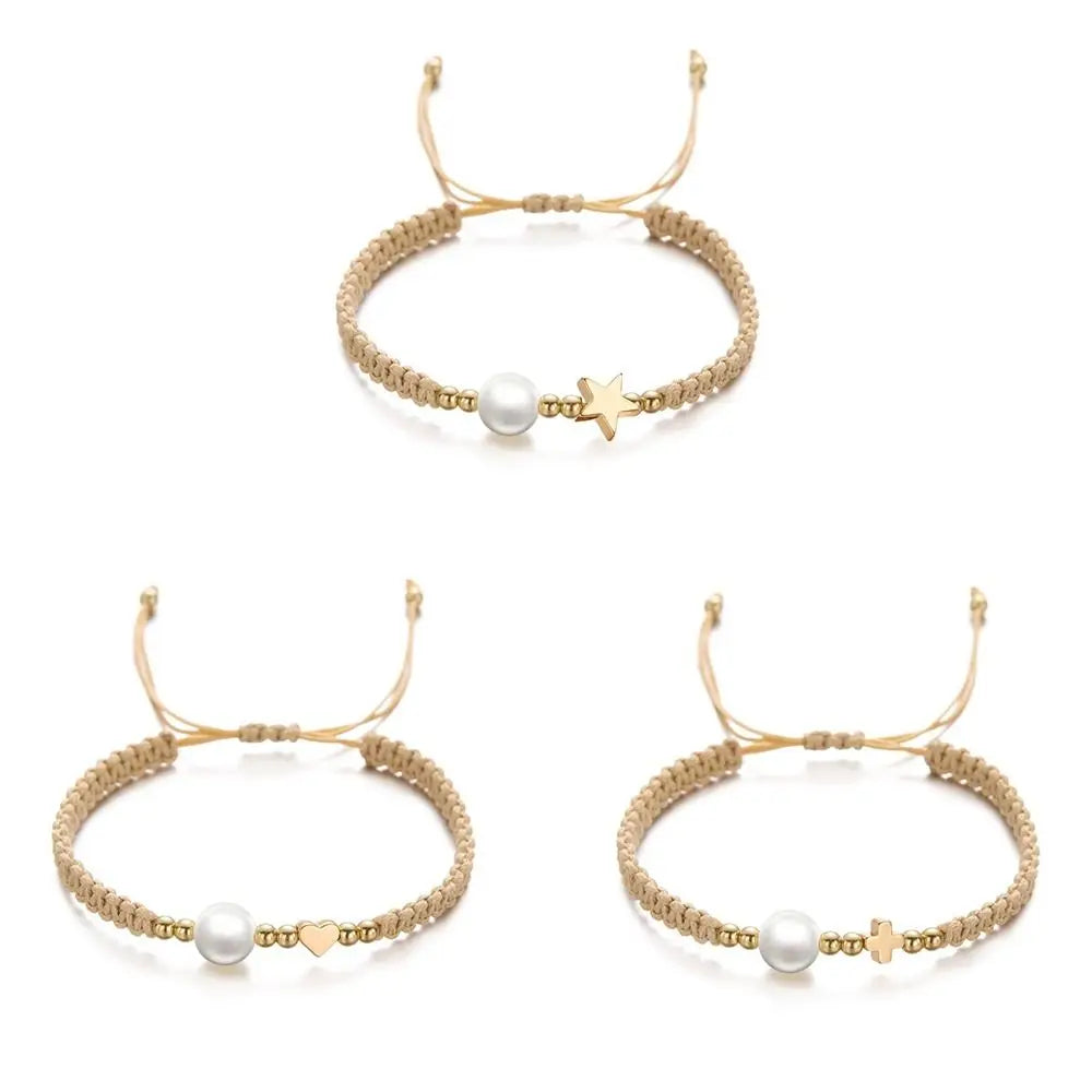 Adjustable Star Pearl Bead Woven Bracelet – Women's Minimalist Woven Bead Bracelet PLUSH