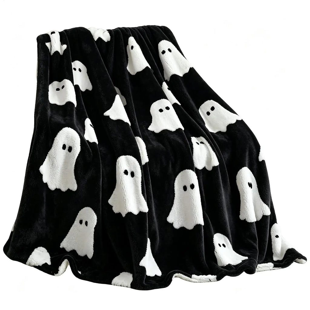 Halloween Pumpkin & Ghost Flannel Throw Blanket | Festive Decor Flannel Throw Blanket PLUSH