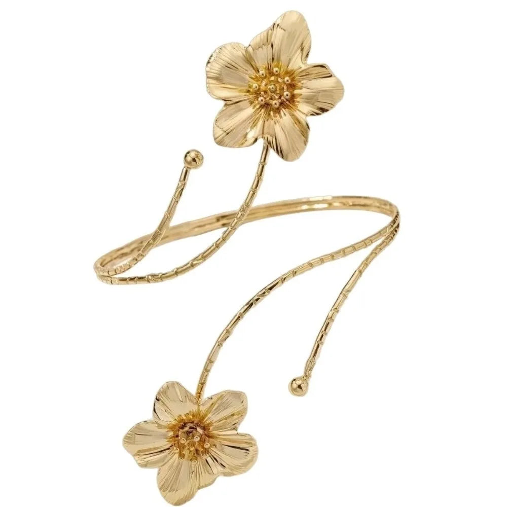 Enamel Flower Bangle Bracelet – Adjustable Open Cuff for Women Enamel Bangle Bracelet PLUSH Gold