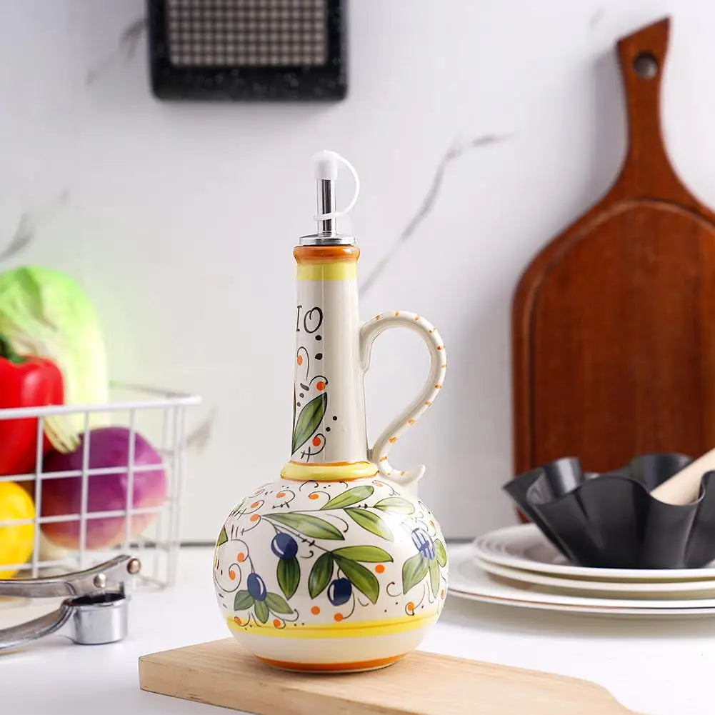Hand-Painted Ceramic Olive Oil Dispenser Bottle 500/600ml Oil Dispenser Bottle PLUSH