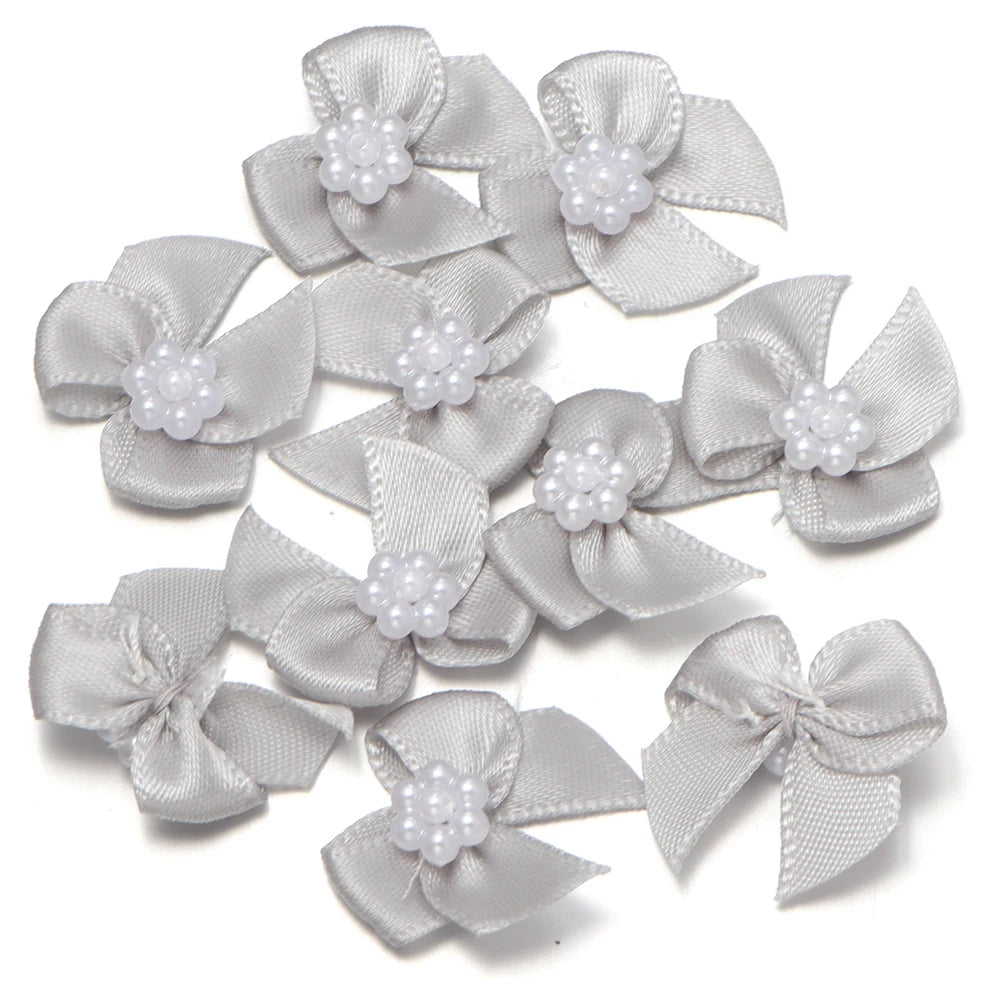 20pcs Pearl Satin Ribbon Bows – DIY Hair & Gift Decor Ribbon Bows PLUSH grey