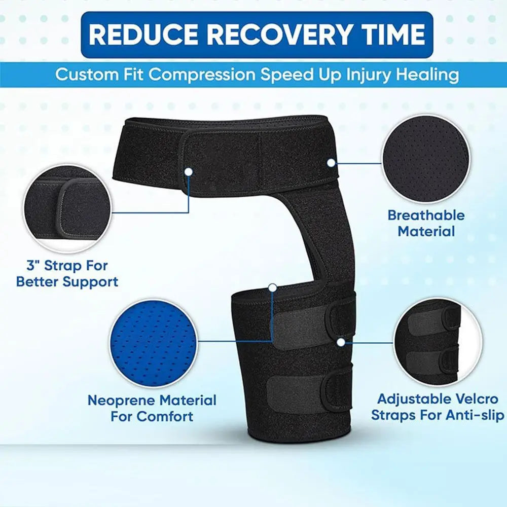 Breathable Adjustable Groin & Hip Support Brace – Thigh Strap Hip Support Brace PLUSH