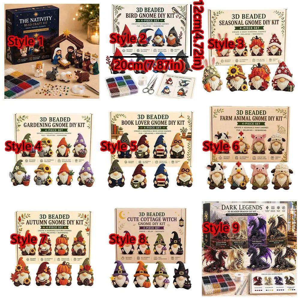 3D Beaded DIY Craft Kit – Gnome & Animal Ornaments DIY Bead Craft Kit PLUSH