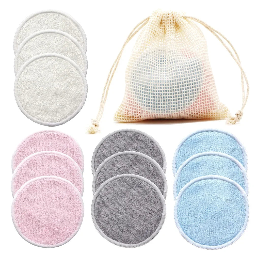 Reusable Bamboo Fiber Makeup Remover Pads – 12pcs Washable Makeup Remover Pads PLUSH Mix Color