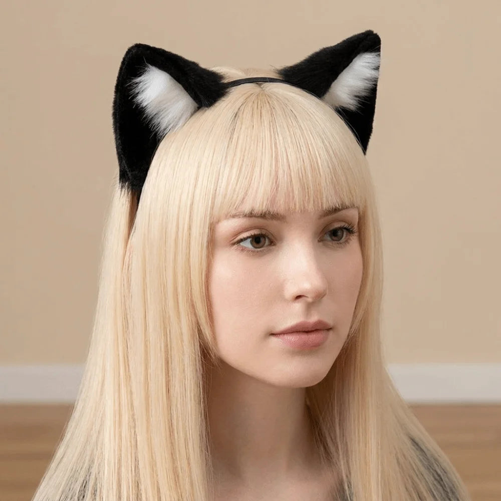 Plush Cat Ears Headband – Gothic Lolita Animal Headwear Cat Ears Headband PLUSH