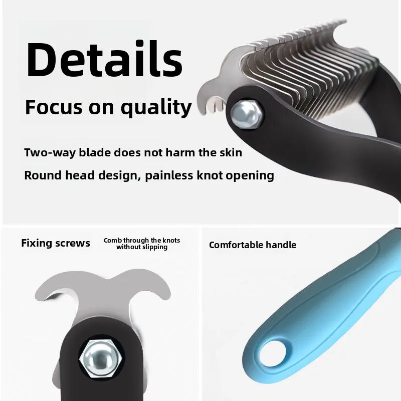 Stainless Steel Pet Dematting Comb – Double-Sided Cat & Dog Pet Grooming Comb PLUSH