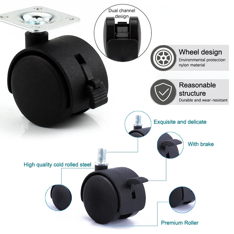 1-Inch Swivel Caster Wheels with Brake – 1 Pair Universal Swivel Caster Wheels PLUSH